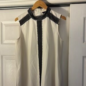 Sharagano Ivory Dress with Black Lace Detail
